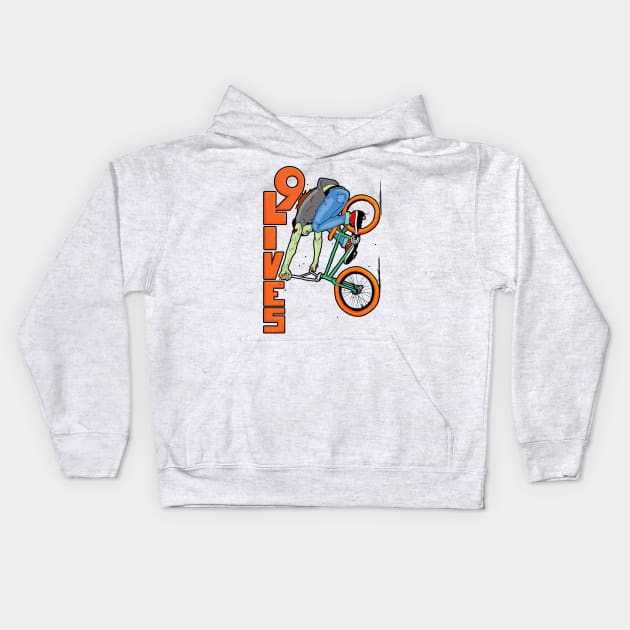 9 Lives BMX downhill Kids Hoodie by Johanmalm